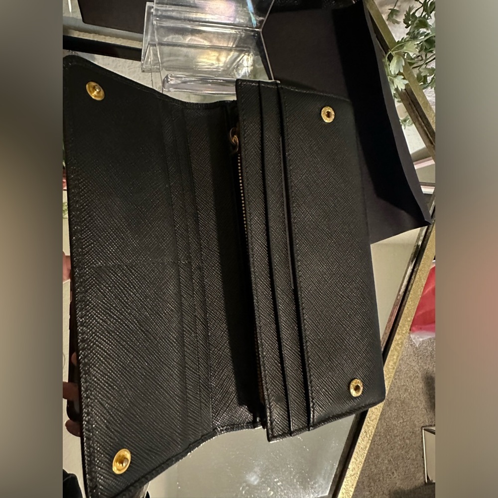 Prada ribbon long saffiano black continental bow wallet with Prada box - Picture 11 of 16